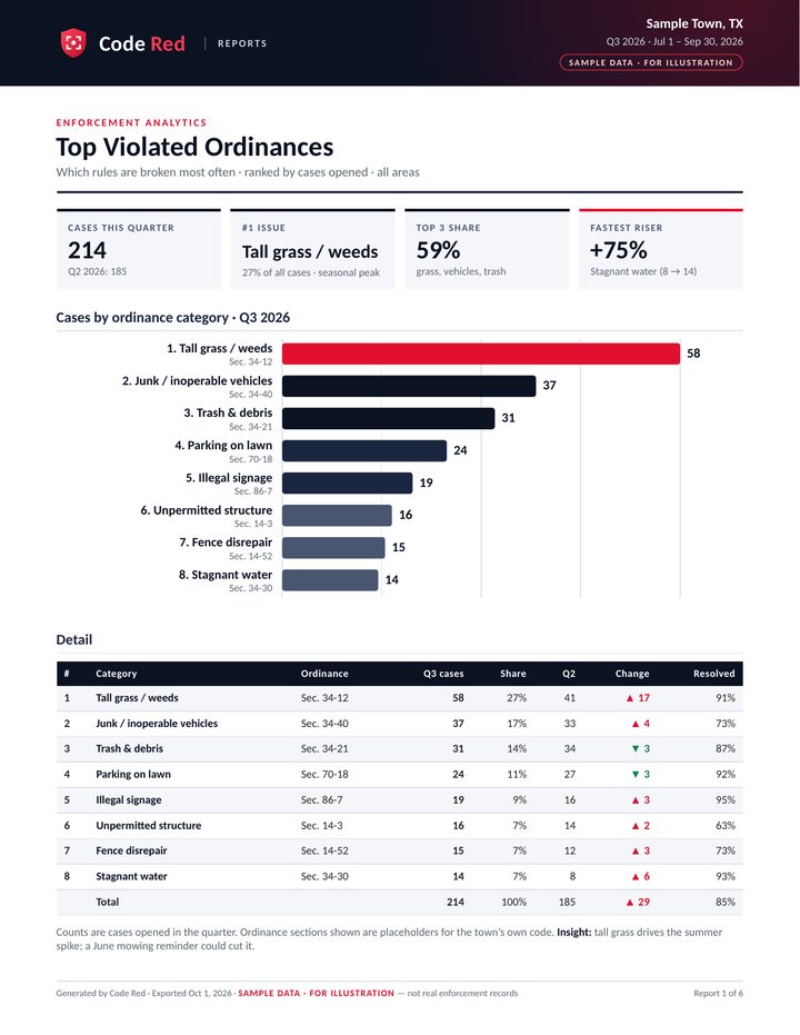Sample report: Top Violated Ordinances